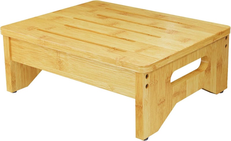 Hellojin Wooden Step Stool for Adults & Kids, Non-Slip Rubber Feet, 6.5 Inch High, Lightweight Small Step, 400 Lbs Capacity, Bed Step Stool for High Bed, Bathroom & Kitchen (Bamboo) - Image 1